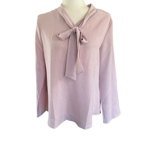 Moyabo Blouse Chiffon Career Top Bow M Pink Office Siren Corp Core Button Up NWT - Picture 1 of 13